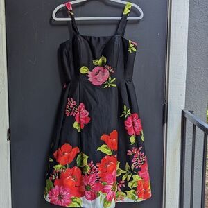 Jessica Howard Sleeveless Fit n Flare Floral Dress Retro Black/Pink/Red Easter